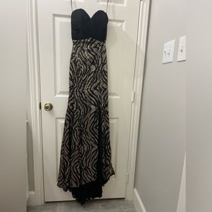 One of a kind black strapless train dress